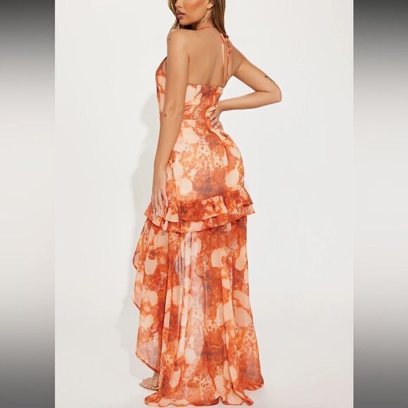 Fashion Nova Daisy High Low Maxi Dress - Orange/combo | size M | NWT - Picture 2 of 12